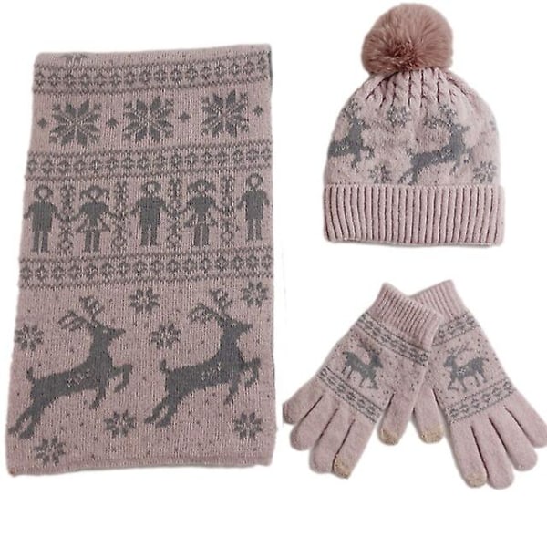 3 stk. Lue Skjerf Hanske Vinter Jul Varmere Skjerf Strikkede Beanies Elgmønster Skjerf Kvinner Menn Tykkere Myke Skjerfsett Unisex
