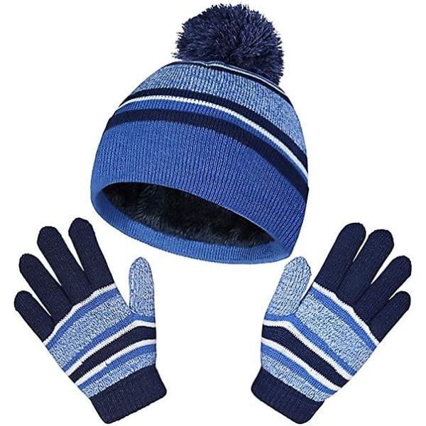 2st Barn Vinter Stickad Hatt Handskar Set blue