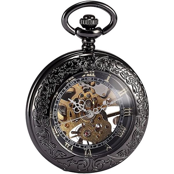 Chronus Unisex Lommeur med Kæde Analog Manuelt Optræk Antik Skelet