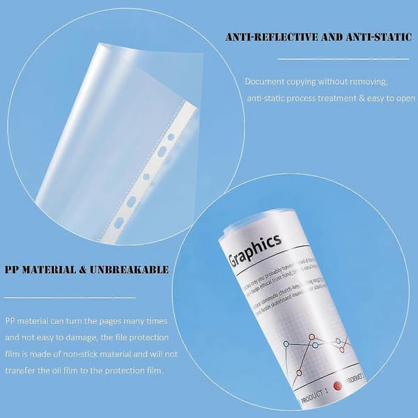 AURA 30 Micron Klare A4 Hul Lommer, Plastik Ark Beskytter til 11-Huls Pasform til 3 Ringbind, til Ringbind Mapper