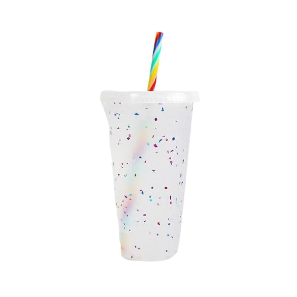 Färgskiftande mugg med lock och sugrör Rainbow
