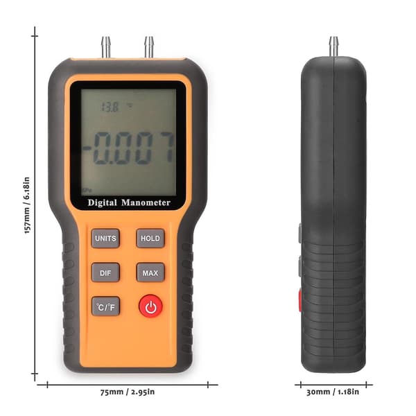 [LCS] Digital Pressure Gauge LCD Display ℃ ℉ Switch 12 Pressure Units Adjustable Indoor Temperature Measurement