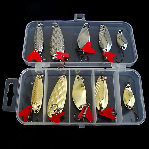 10 st Metall Vib Fiskedrag Bass Sked Crank Bait Saltvatten Fiskeutrustning Krokar Med Låda