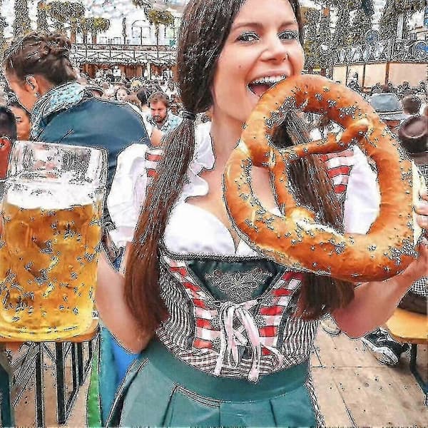 Traditionel bayersk stil Dirndl-kjole til kvinder med bluse og forklæde sæt Red XXL