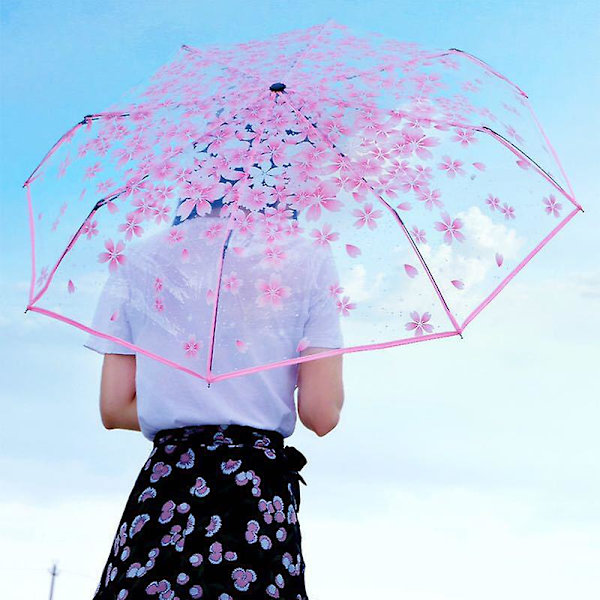 Blomsterprint Paraply Foldbar Paraply Rejseparaply Vindtæt Paraply Cover Foldbar Let Cherry Blossom Pink Automatic