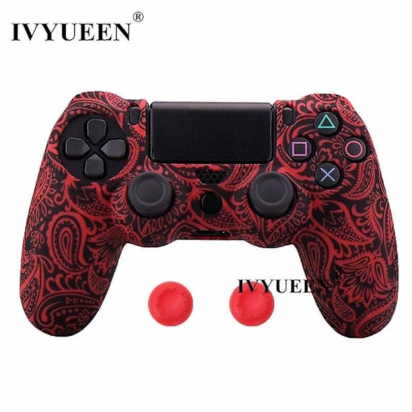 Ivyueen 25 färger silikonskal för Playstation Dualshock 4 PS4 Pro Slim-kontroller skyddande hölje tumspak grepp Red leaf