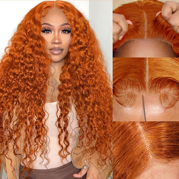 Påsett og gå limfrie ingefær oransje parykker menneskehår forhåndsplukket forklippet 13x4 HD blonde lukking parykker menneskehår dyp bølge blonde front parykker menneskehår16i 16 Inch