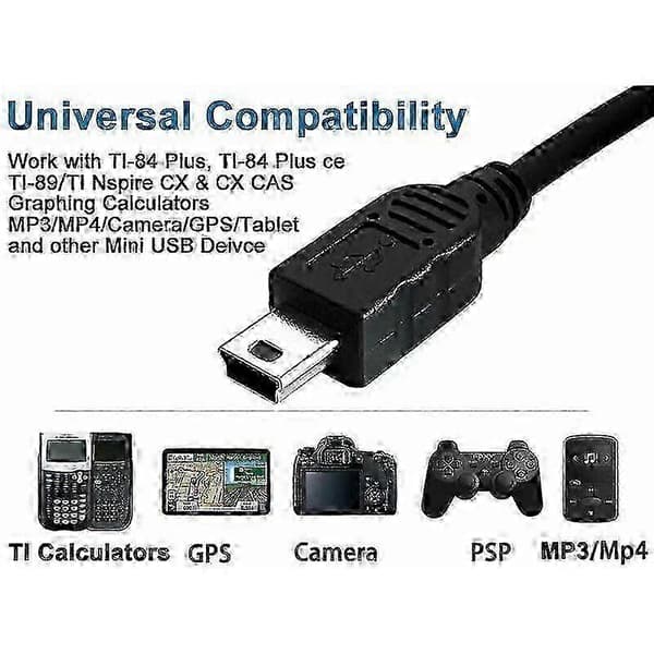 2 stk. USB PC-lader Ladekabel Strømledning for Texas Instruments TI-84 Plus CE, TI-84 Plus C Silver Edition, TI 89 Titanium, TI Nspire CX/TI Ns 5 5
