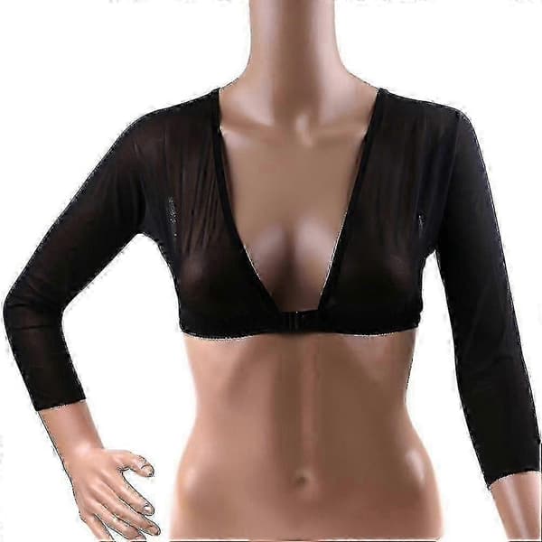 [LCS]Sömlös armformare kort beskuren navelmesh-kofta plus size armformare Black M