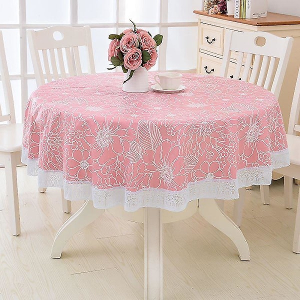 137cm Rund Pastoral Plastduk Vattentät PVC Blommig Tryckt Rund Bordsduk Hem Bröllop lace102-2