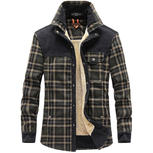 Herre Wanderer Jakke, Overland Flanelljakke, Langermet Varm Fleece Skjorte Topper Varm Business Red Coffee Shallow Army Green