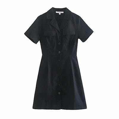 [LCS]Smal Ficka V-ringad Midja Kortärmad Skjortklänning dark green L