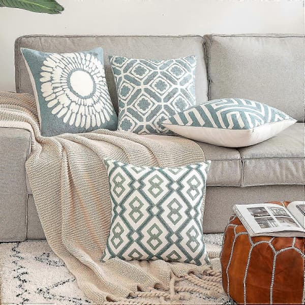 Boho Indretning Hør Pudebetræk, 18x18 Tommer Grøn med Skjult Lynlås til Tekstureret Bondegårdsstil Sofa Seng