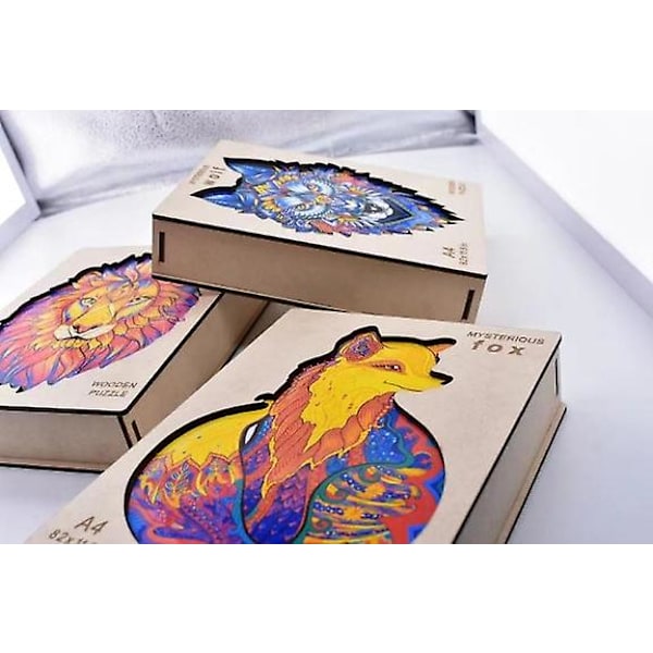 Unik Form Træpuslespil Jigsaw DIY Hjernetræning Pædagogisk Legetøj Colorful Cat A3