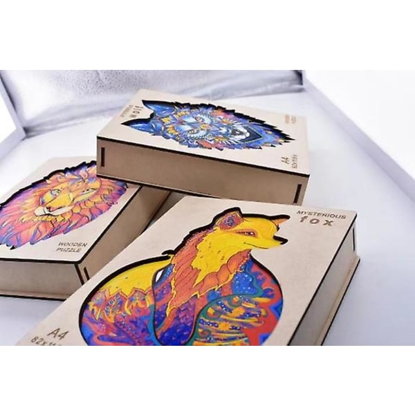 Unik Form Træpuslespil Jigsaw DIY Hjernetræning Pædagogisk Legetøj Colorful Elephant A4