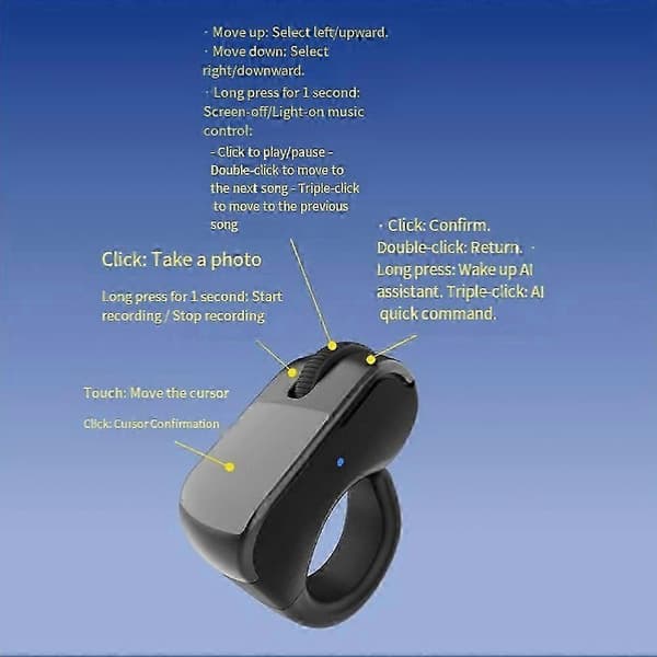 Kompatibel med Rokid Glasses AI Smart Glasses Tilbehør Bluetooth Ringmus Controller med Teleprompter Funktion Black