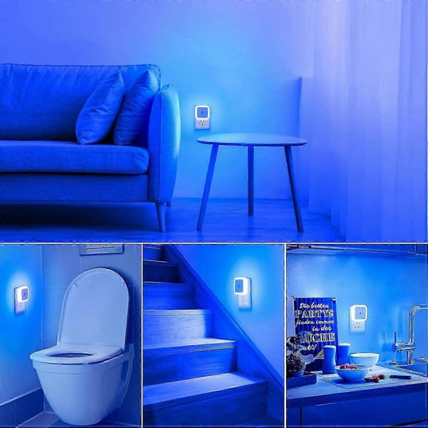 LED Natlamper 4-pak, Skumring til Daggry Sensor Væg Natlamper til Soveværelse, Blød Blå Belysning Natlys Sæt Blue