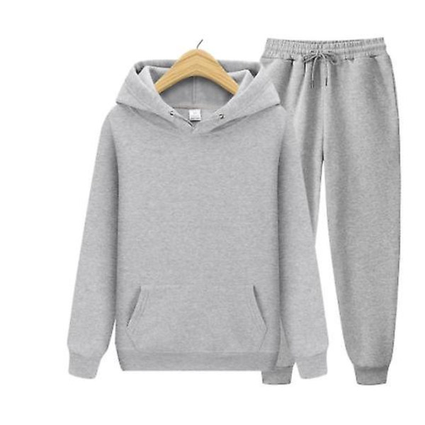 Herr Dam Casual Kläder Kostym Sportkläder Kostym Enfärgad Pullover + Byxor Kostym Julklapp light gray L