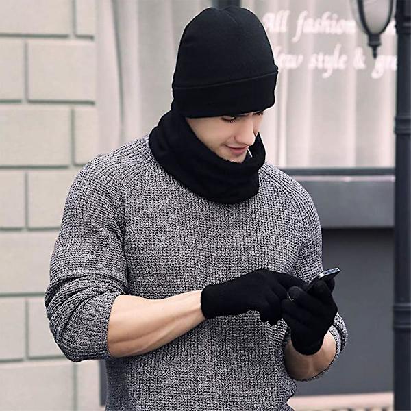 1 sæt/3 stk. Vinterhue, halstørklæde og handskesæt til mænd og kvinder, beanie black