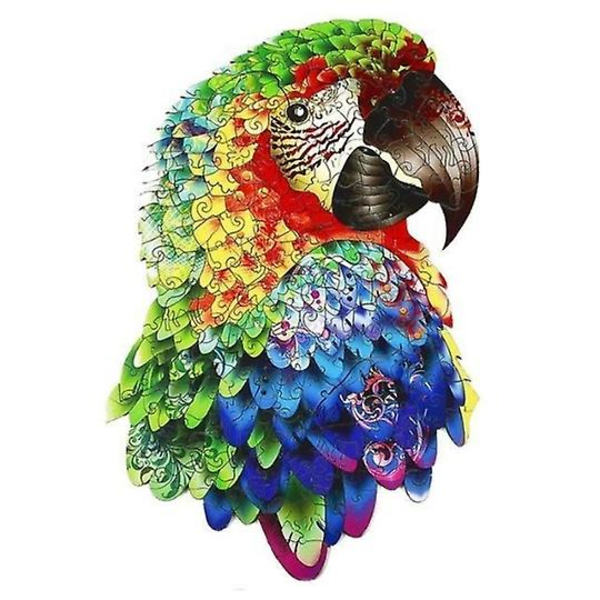 Unik Form Træpuslespil Jigsaw DIY Hjernetræning Pædagogisk Legetøj Parrot A3