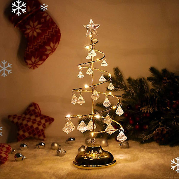Metall Juletréformet LED Bordlampe Lysende Juletré Med Krystallanheng Nattlys For Soverom gold