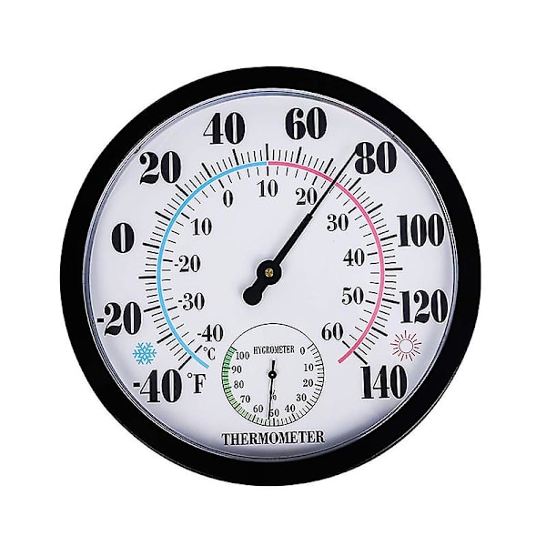 9.84in/25cm Rund Termometer Med Hygrometer Stor Inomhus Utomhus Väggtermometer Nej Black