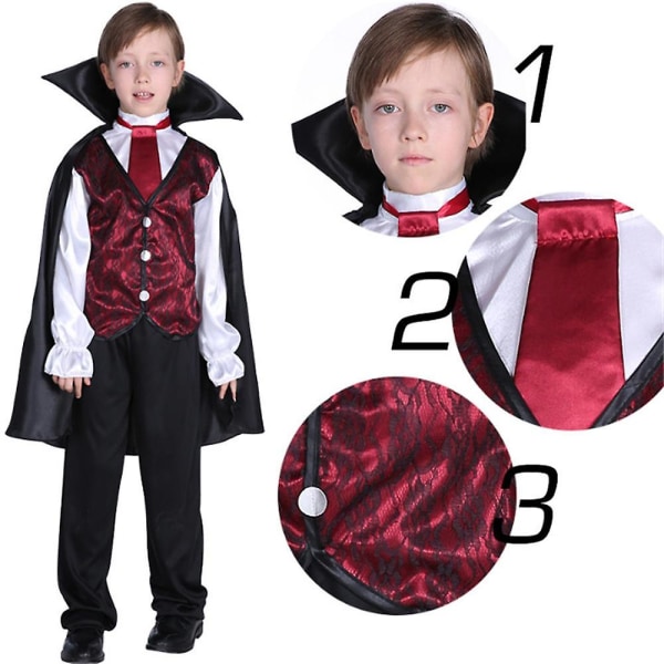 Gothic Vampyrdräkt Deluxe Set För Pojkar, Barn Jul Halloweenfest X-Large
