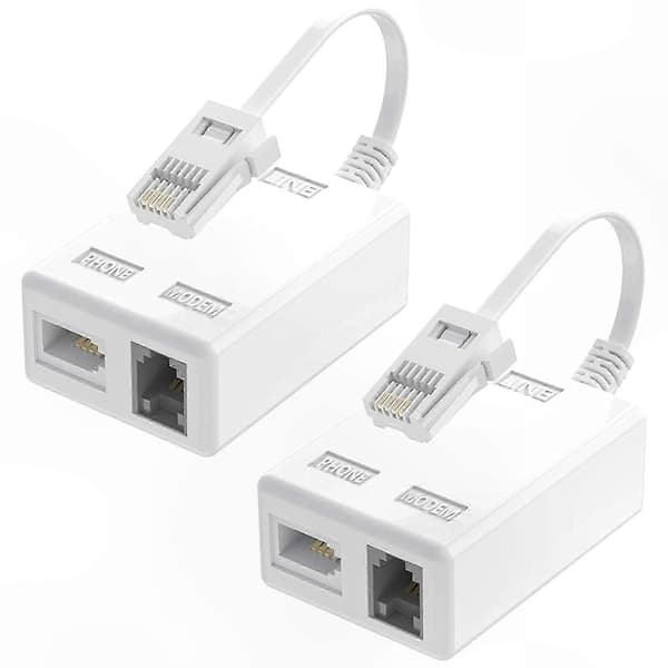 [LCS]ADSL RJ11 til BT-stik Bredbåndsinternet Mikrofilter Splitter Adapter, 2-pak, Han til Hun forbindelse til internet- og telefonlinjebrug White