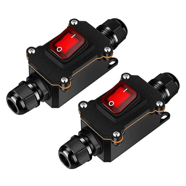 2 stk 12V inline-bryter vanntett inline-ledningsbryter vanntett vippebryter med rødt lysvippe Black