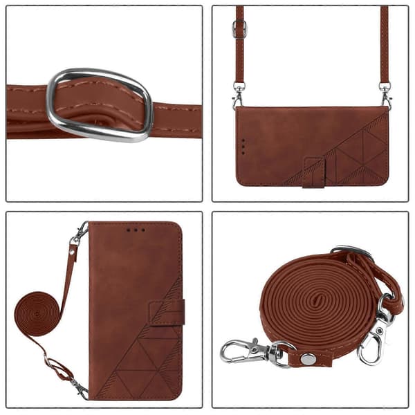 Crossbody 3D Præget Flip Læder Telefonetui Brown For iPhone 16 Plus