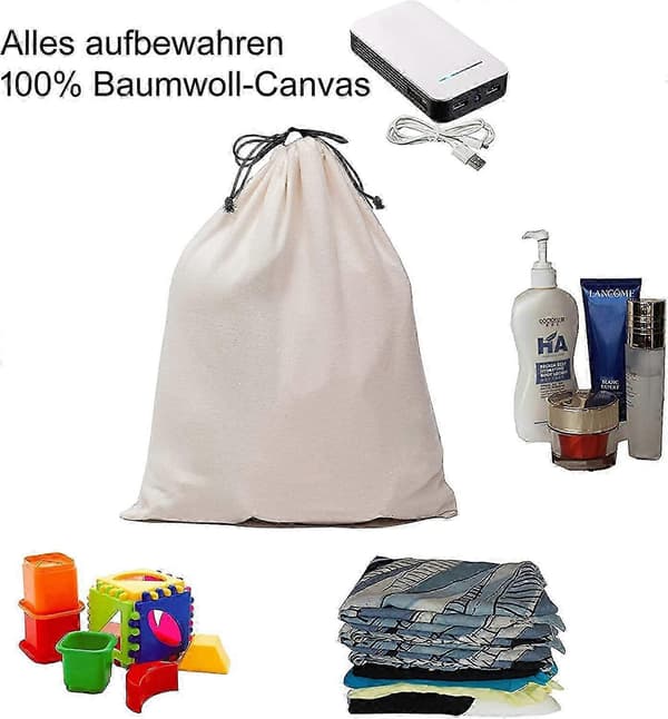 Tvättsäck Stor 50x75 cm 2-pack Bomullscanvas Naturfärg Dragskostängning