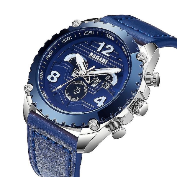 BAGARI 8007P Watch i äkta läder Quartz Watch Calendar Casual Style Herr