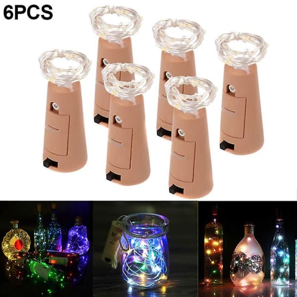 6 st/set 2m Korklampor Med Skruvmejsel Flasklampa 20 Leds Fairy Slinga Ljus För Fest Bröllop Multicolor