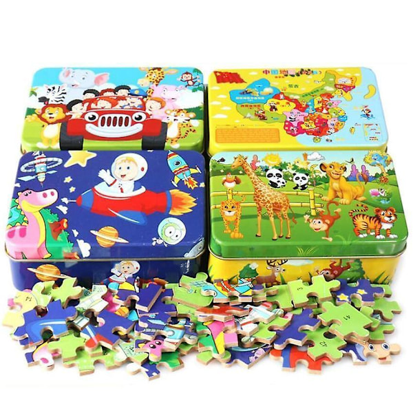 60 bitars träpussel barnleksak tecknad djur träpussel 1 pc random pattern