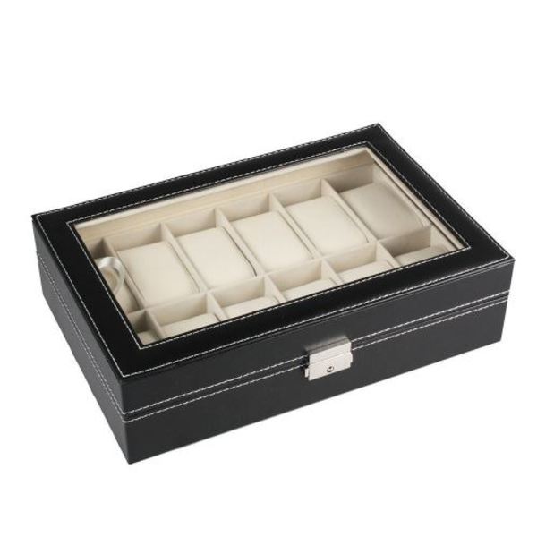 Klockställ / box / fodral Svart klockförvaringsfodral med lås (1
