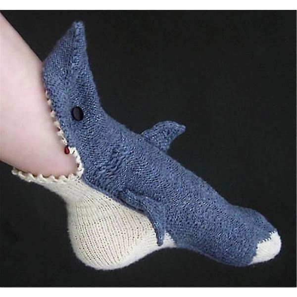 Neutrala Stickade Krokodilsockor Kreativ Djurform Varma Inomhus Vinter Dam Grey shark