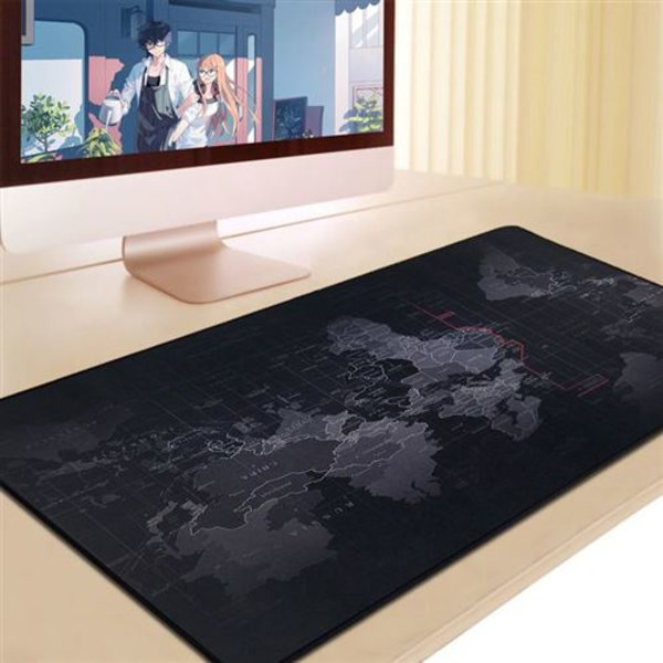 Stor Verdens Kort Gaming Musemåtte (300 x 600 mm) sort, dragt