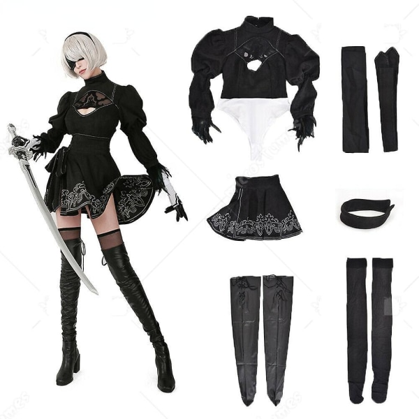 Nier: automata yorha no.2 typ b 2b cosplay kostym trikotkjol Black Plus  1x-2x