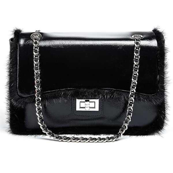 Damväska i äkta läder Axelbudbärare Crossbody-väska Designer Handväskor med lock med kedjerem Black