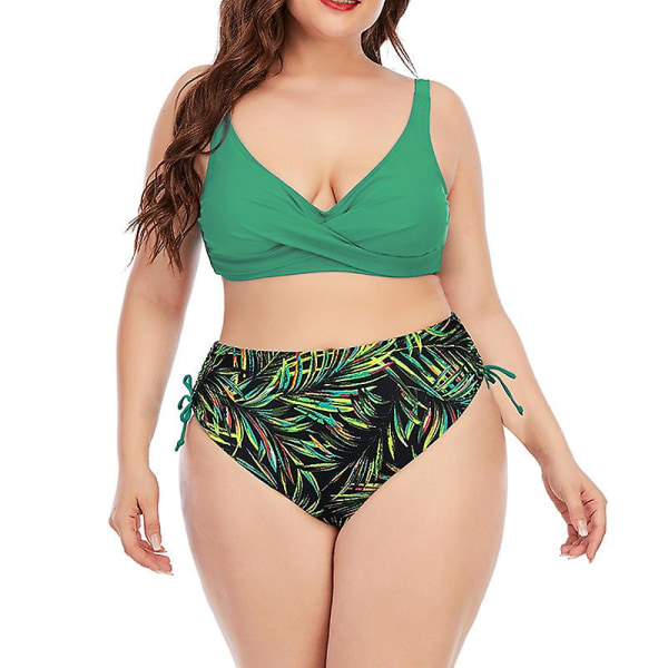 Damoversize bikini 2-delad högskuret printed badkläder Justerbar axelrem Baddräkt för Black XL