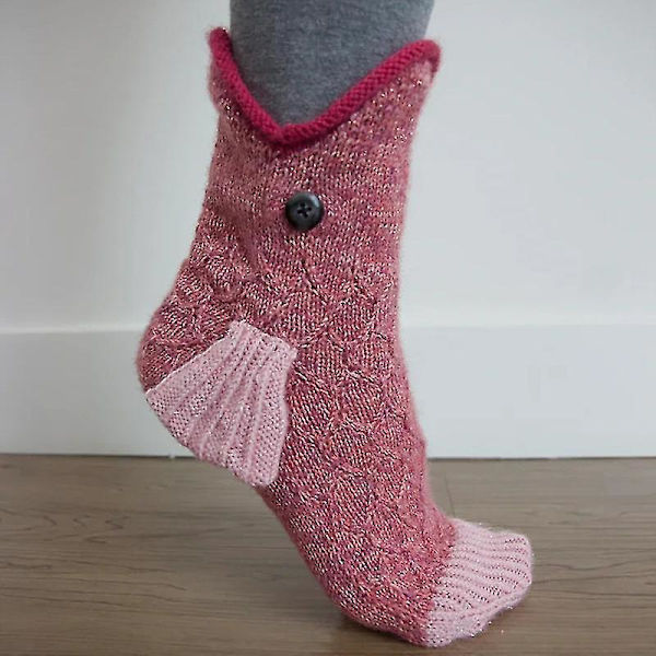 Neutrala Stickade Krokodilsockor Kreativ Djurform Varma Inomhus Vinter Dam Pink fish