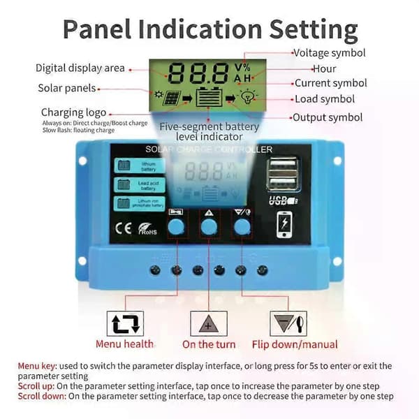 [LCS]10A 20A 30A Solar laddningsregulator 12V 24V PWM Solpanel PV-regulator för Lifepo4 litium blybatteri 30A