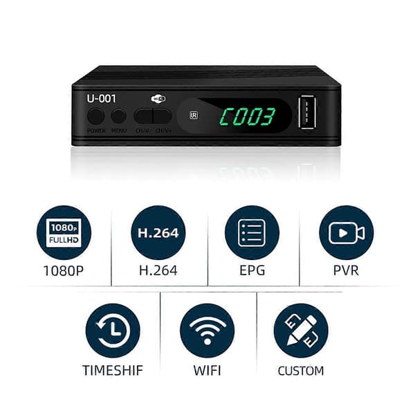 DVB-T2 TV-tuner Terrestrisk Satellitt-TV-mottaker Digital TV-dekoder HEVC DVBT2 264 HD TV-bokser USB S As Shown