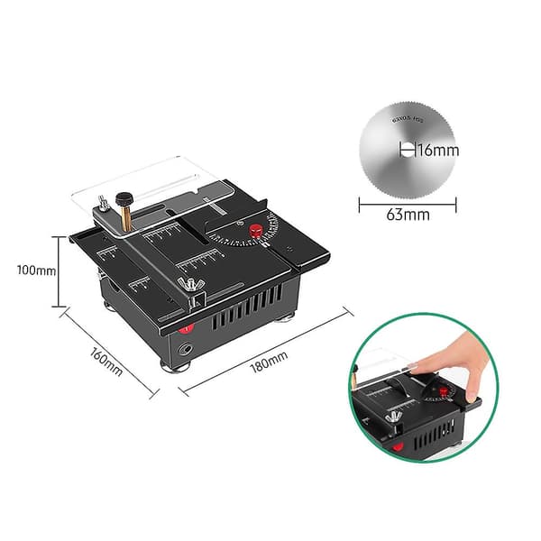[LCS]100W Multifunksjonell bordsag Mini stasjonær elektrisk sagkutter Hastighet og vinkel justerbar 16MM kutting Black UK Plug