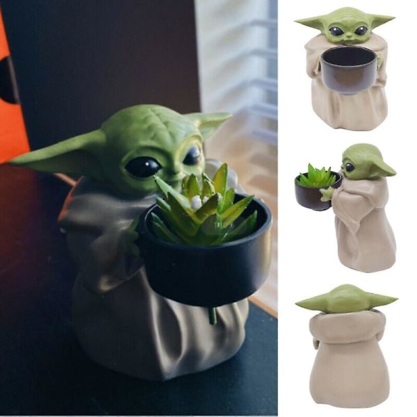 Baby Yoda Planterkruka Figurine Creative Ornament Blomkruka &amp; Hole födelsedagspresent