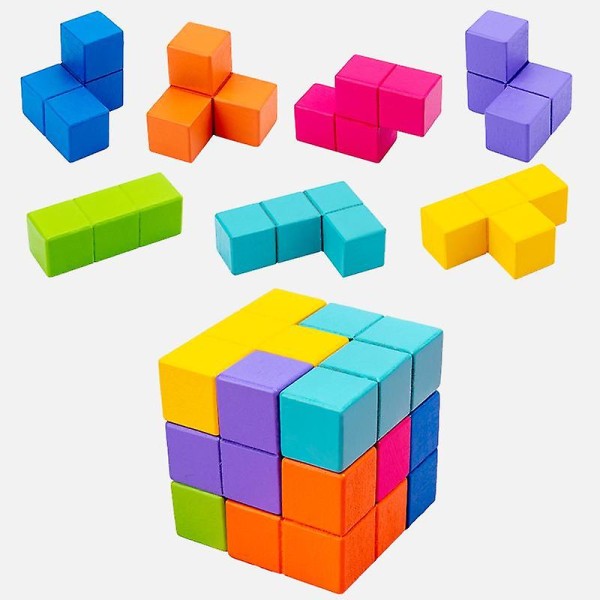Träleksaker Tetris 3D-pusselkub Logiskt pussel Pedagogiskt hjärnteaserspel Leksaker