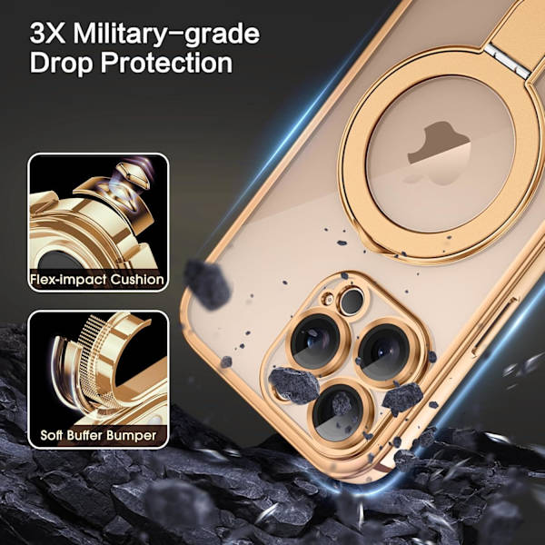 iPhone 16 Pro Max Case [Compatible with Magsafe], Invisible Ring Stand Clear Back Shockproof Protection, Desert Titanium