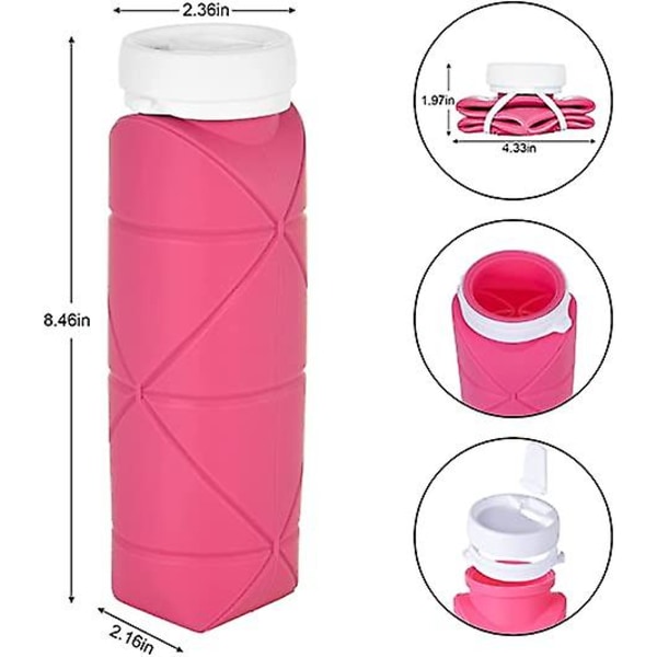 Hopfällbara vattenflaskor, läckagesäker återanvändbar resevattenflaska pink