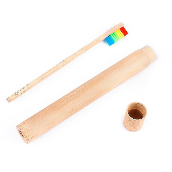 Miljövänlig Naturlig Bambu Tandborste med Mjukt Borsthuvud och Resefodral White