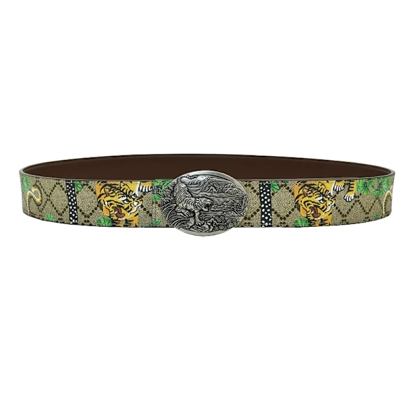 Läntinen strassi leopardikuvio kulta hopea metallisolki tiikeriprintti lehmännahka miesten vyö farkut rento housut hihna hopeinen tiikerisolki 115cm Silver Tiger buckle